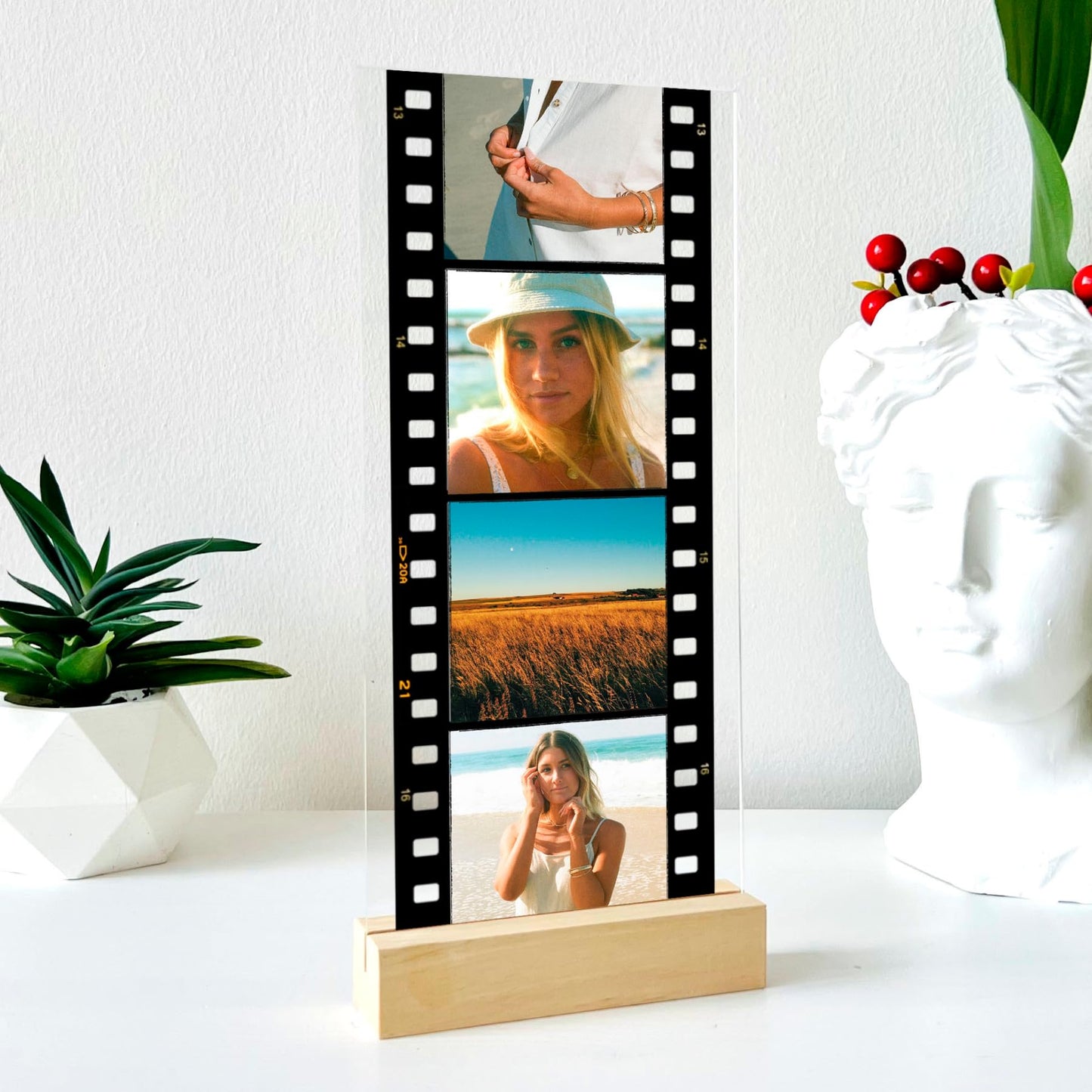 SAME DAY SHIP Retro Memory Film Photo Roll Plaque with Stand - Custom Photo Print Gift for Bestie Keepsake Gift for Anniversary Sister Gift Couples Gift Wife Gifts Christmas Gift New Year Gift