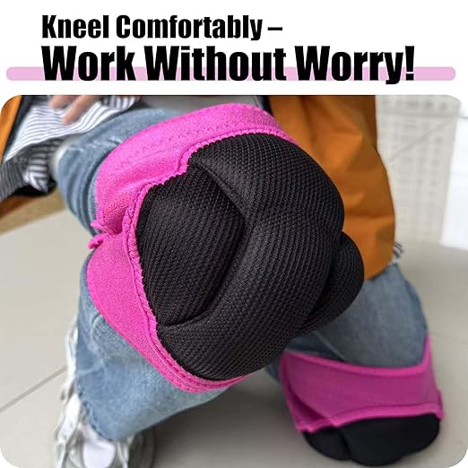 Womens Knee Pads for Kneeling on Floors, Soft EVA Foam Knee Protectors for Gardening Cleaning Floor, Adjustable Straps on Kneepads for Concrete Worker Carpenter Painter Cleaner Cawler Retailer for Christmas, Pink L