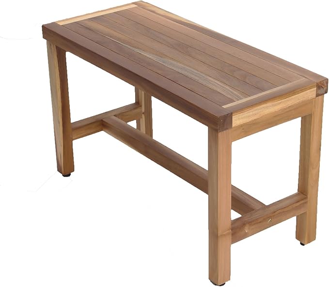 EcoDecors 30" Eleganto Teak Shower Bench – Full-Size Waterproof Bathroom Seat | for Adults & Seniors | Spa-Style Teak Stool | Non-Slip Adustable Height Feet | Elegance & Safety | 250 Pound Capacity