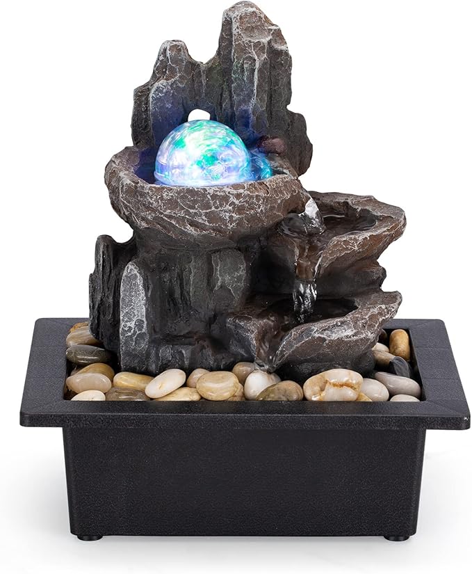Tabletop Fountain Rotating Ball Rock Waterfall Fountain Office Tabletop Fountains for Home Office Decor Includes Many Natu...