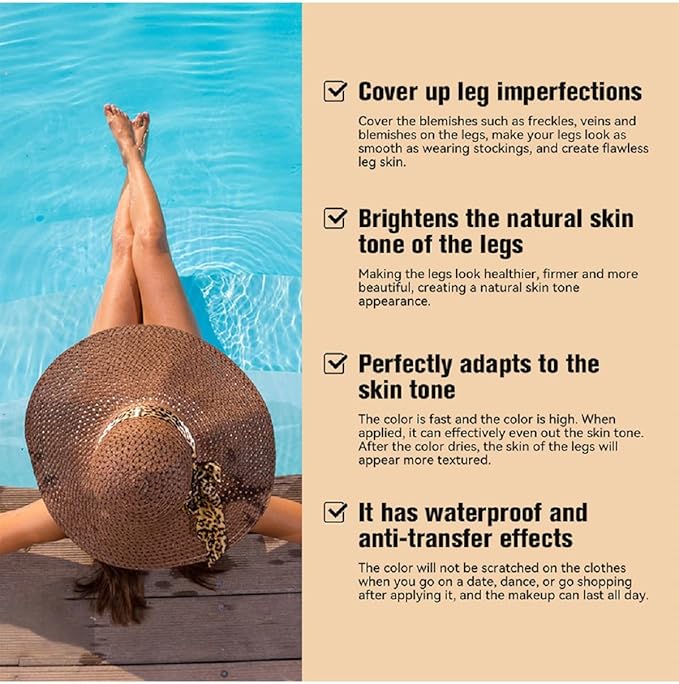 Leg Makeup Waterproof No Transfer, Flawless Looking Leg and Body Tattoos and Scar Cover up Makeup Concealer for All Skin. (2# Medium Golw)