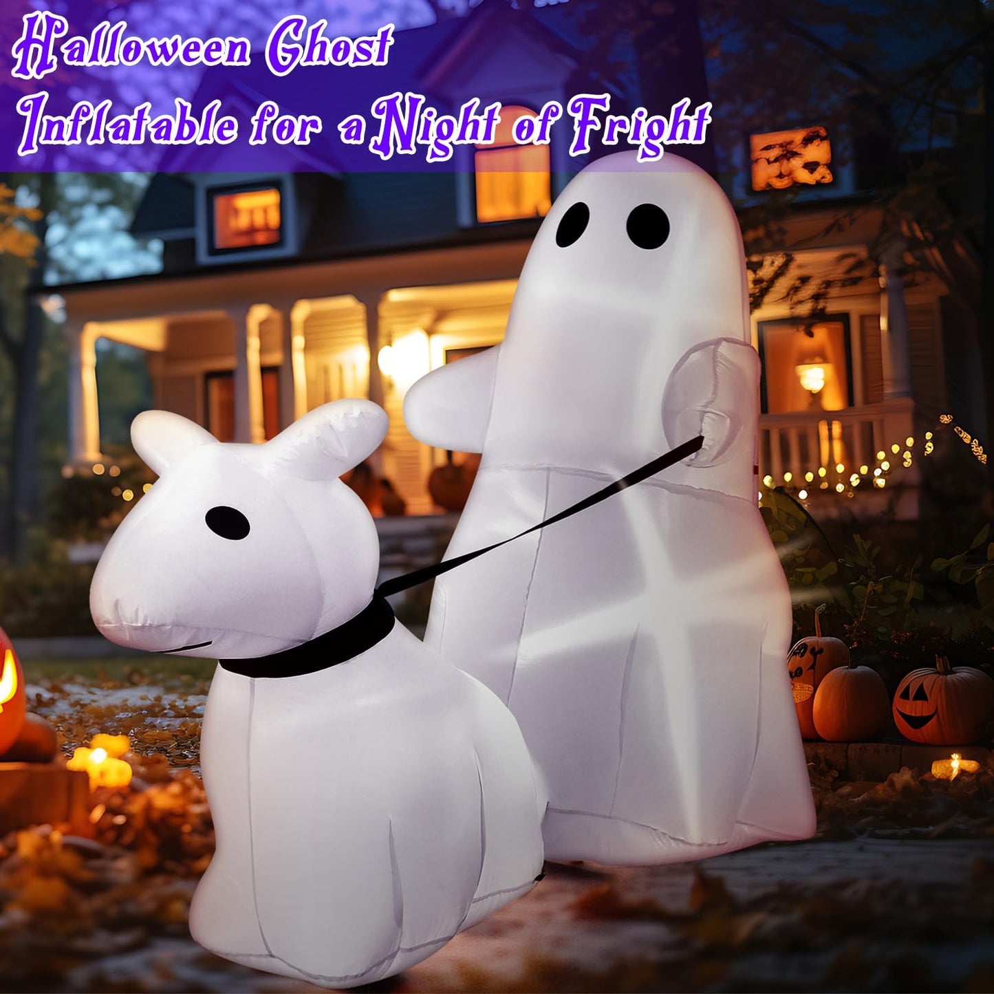 Leyndo 5 ft Halloween Inflatables Ghost Walking Dog Outdoor Decoration Halloween Blow up Yard Decorations with Built-in LED Lights for Garden Lawn Patio Holiday Party Decor