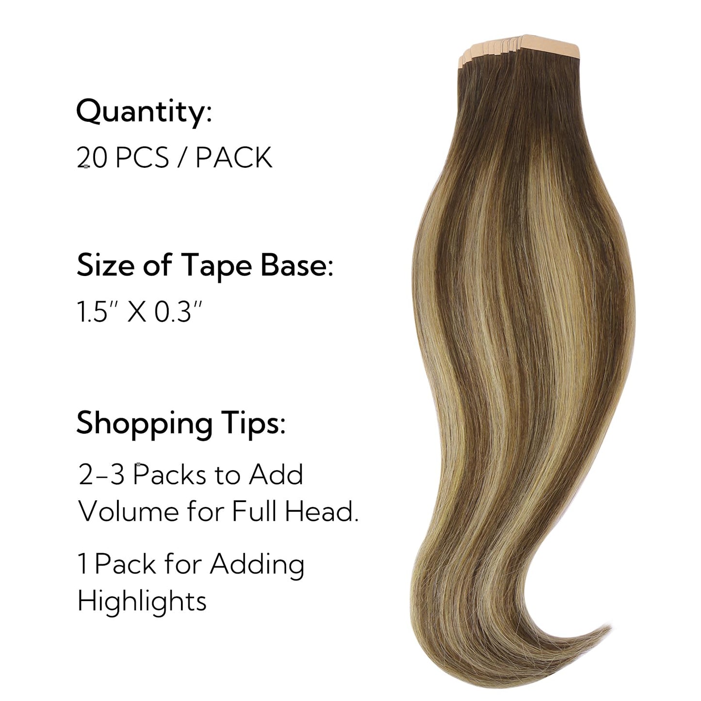 HOTBANANA Tape in Hair Extensions - 10 Inch 20pcs 30g Balayage Chocolate Brown Mixed Caramel Blonde - Straight Remy Human Hair