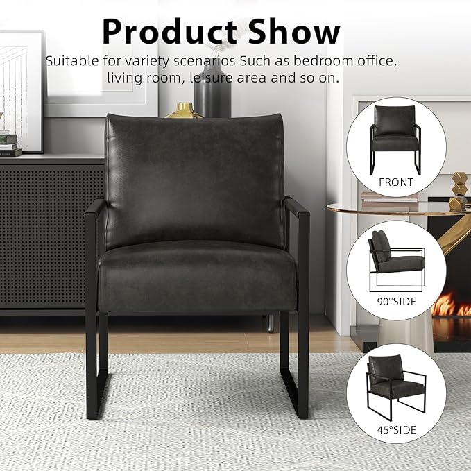 INZOY Accent Arm Chair with Metal Frame Set of 4, Comfy Living Room Chair with Plump Backrest and Cushion, Mid Century Modern Chair with Sturdy Structure, Easy to Clean, Dark Grey