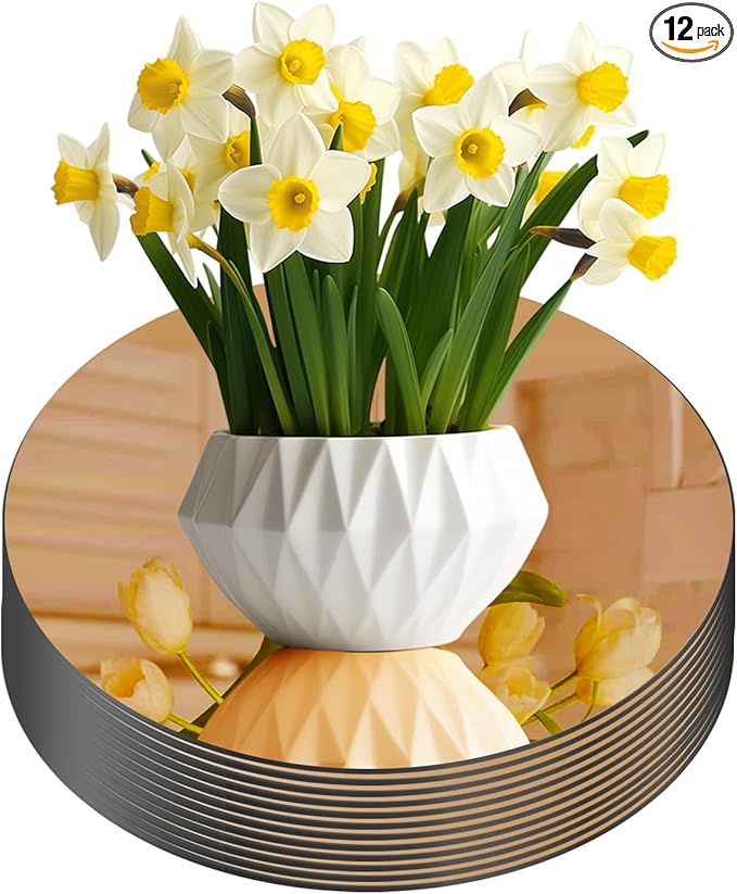 Yuzeyurun Glass Round Mirror Centerpieces for Tables, Set of 12Pcs 12" Golden Mirror Tables Centerpieces, Glass Trays for ...