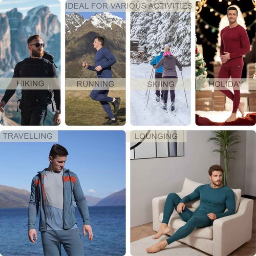 MERINNOVATION Merino Wool Base Layer Set for Men 100% Merino Wool Thermal Underwear Long Sleeve and Bottom