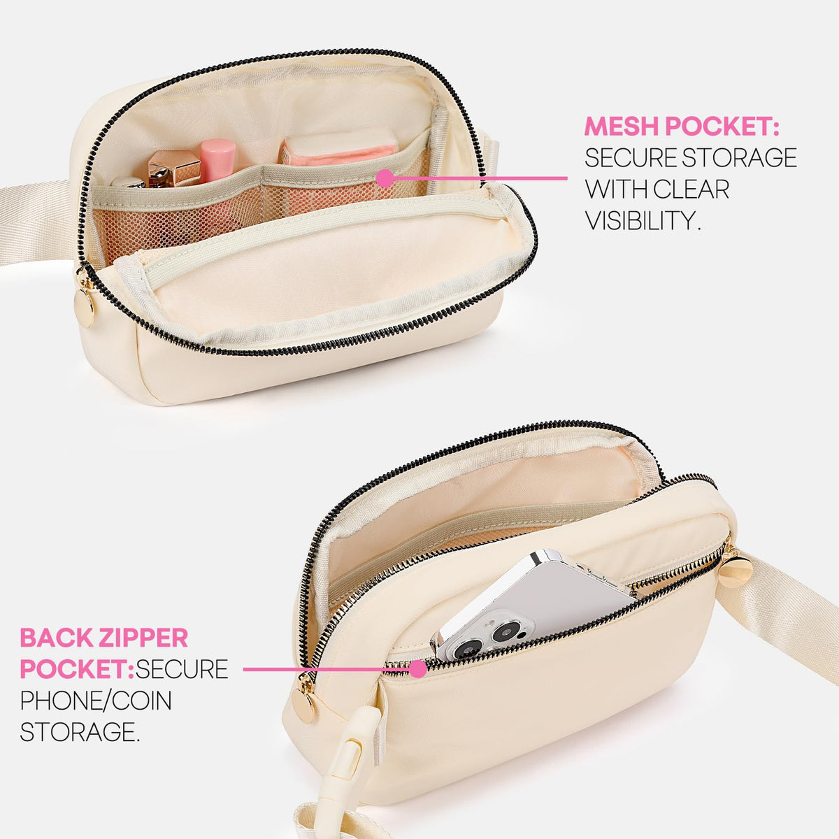 mibasies Initial Fanny Pack for Girls, Birthday Gifts for 4 5 6 7 8 9 10 11 12 13 Teen Girl - Cute Personalized Trend Stuff - Cream A