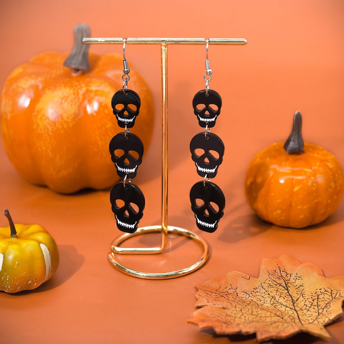 Mintolex Acrylic Halloween Earrings Black Skull Bat Drop Dangle Earrings for Women Fun Cute Spooky Halloween Holiday Costume Jewelry, Skull