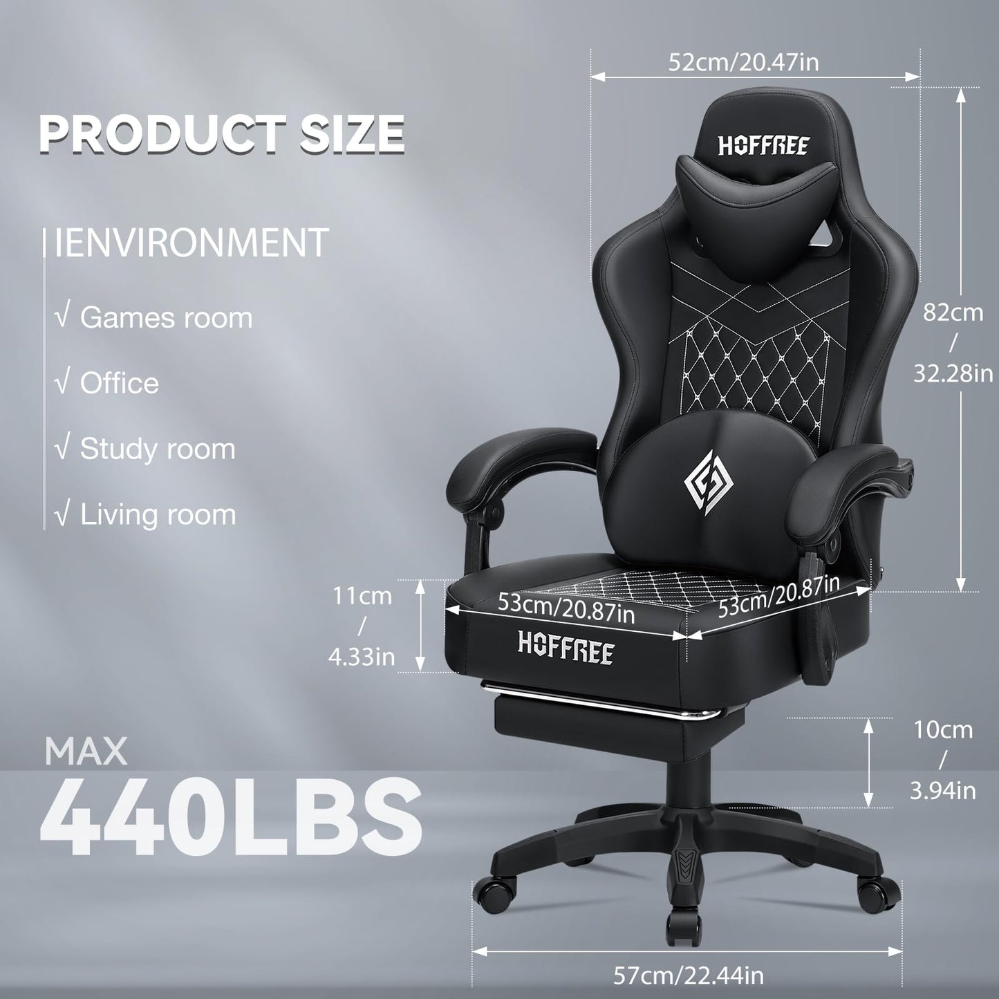 HOFFREE Gaming Chair with Speakers Massage Computer Gaming Chair with Pocket Spring Cushion for Adults Reclining Gamer Chair with Bluetooth Video Game Chairs with Footrest Black