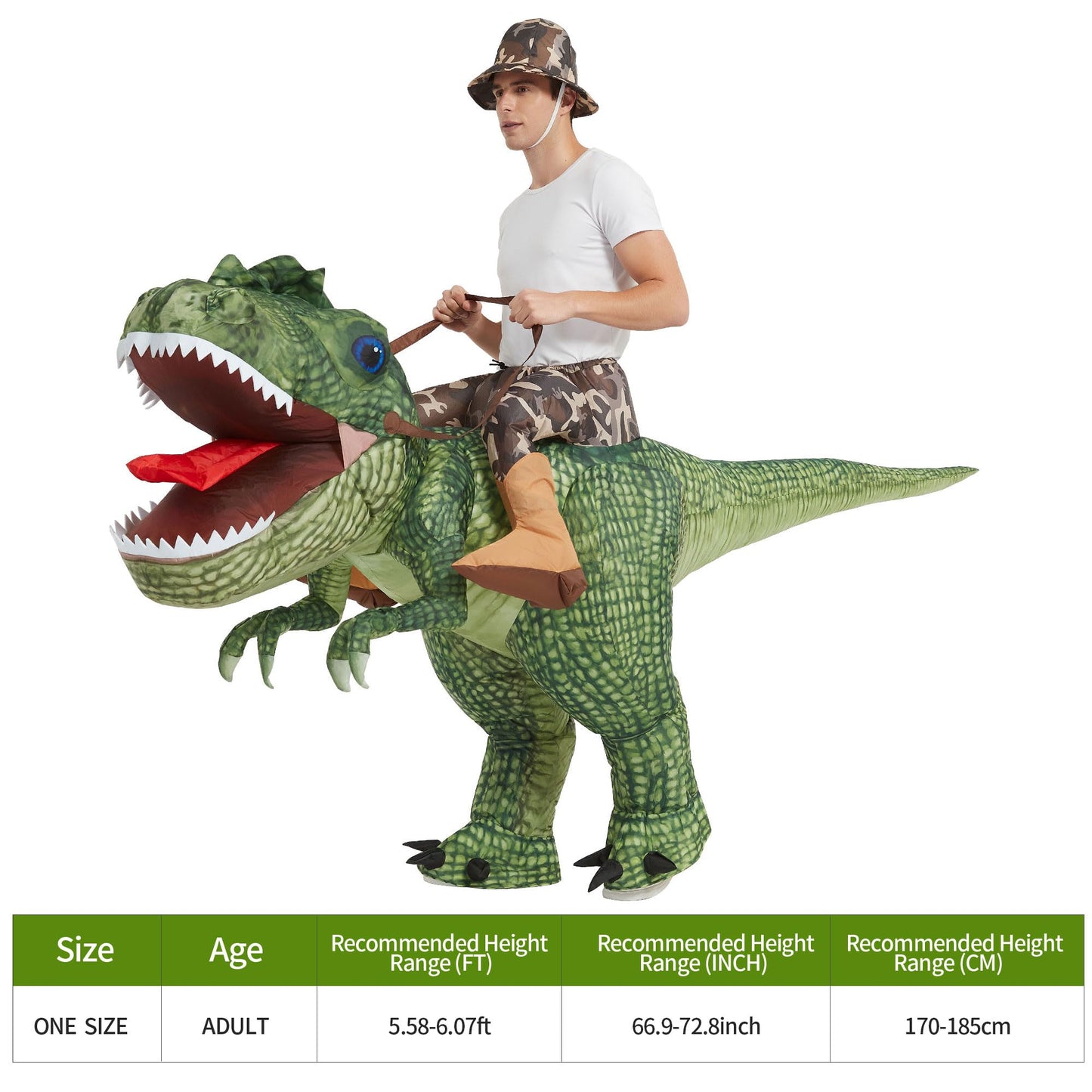One Casa Inflatable Costume Dinosaur Riding T Rex Air Blow up Funny Party Halloween Costume for Adult