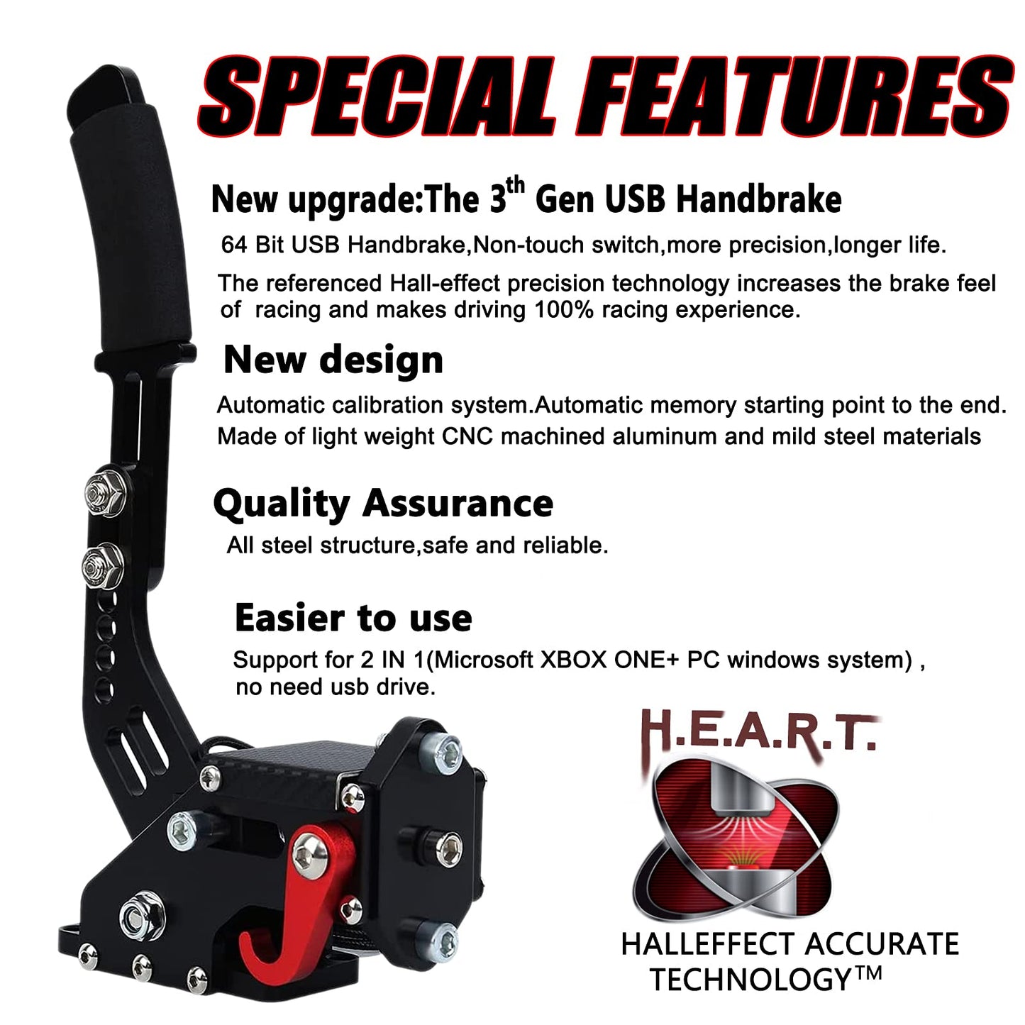Obokidly Upgrade USB Handbrake Support G920 Compatible With XBOX ONE/XBOX ONE S For Simracing Game Sim Rig With Clamp Also Suitable For PC (Black)