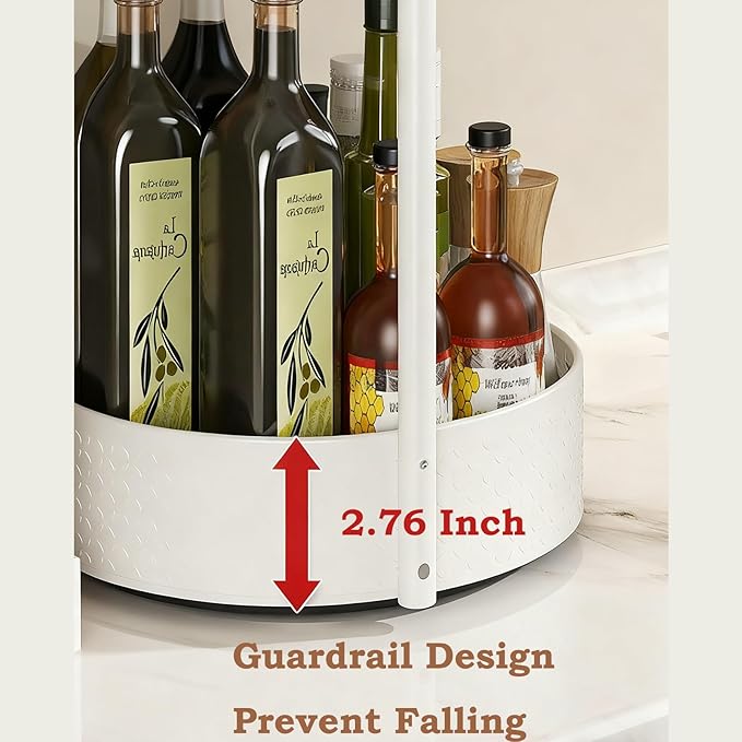 JEESA Lazy Susan Organizer, 360° Rotating Metal Spice Rack with Paper Towel Holder, Turntable Spice Holder for Condiments, Bottles, Jars, Suit for Kitchen Countertop & Cabinet, White