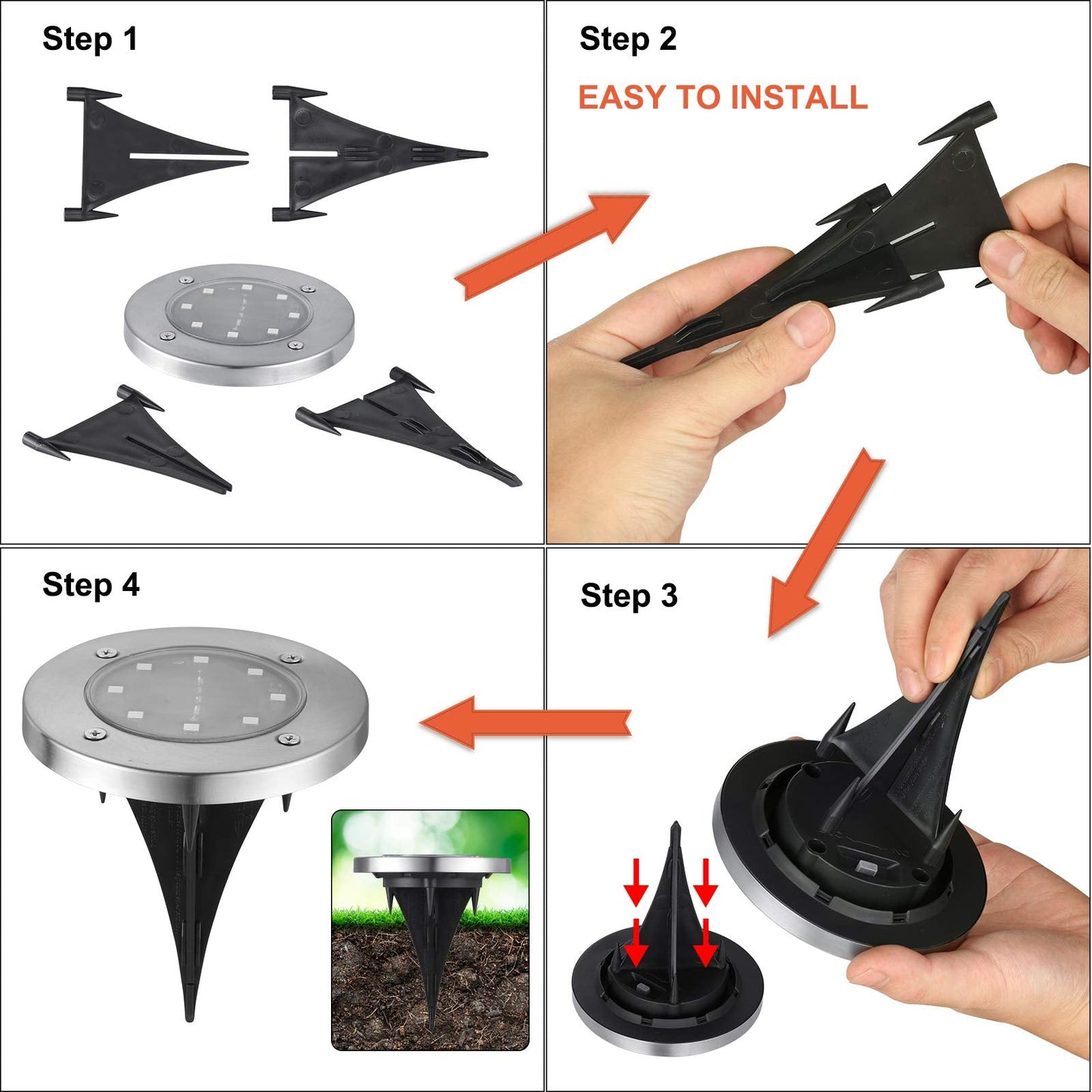 LYHOPE Solar Ground Lights Outdoor, 8 Pack 8 LED Solar Disk Lights Waterproof Garden In-ground Pathway Light Landscape Lighting for Lawn,Yard,Deck,Patio,Walkway (White)
