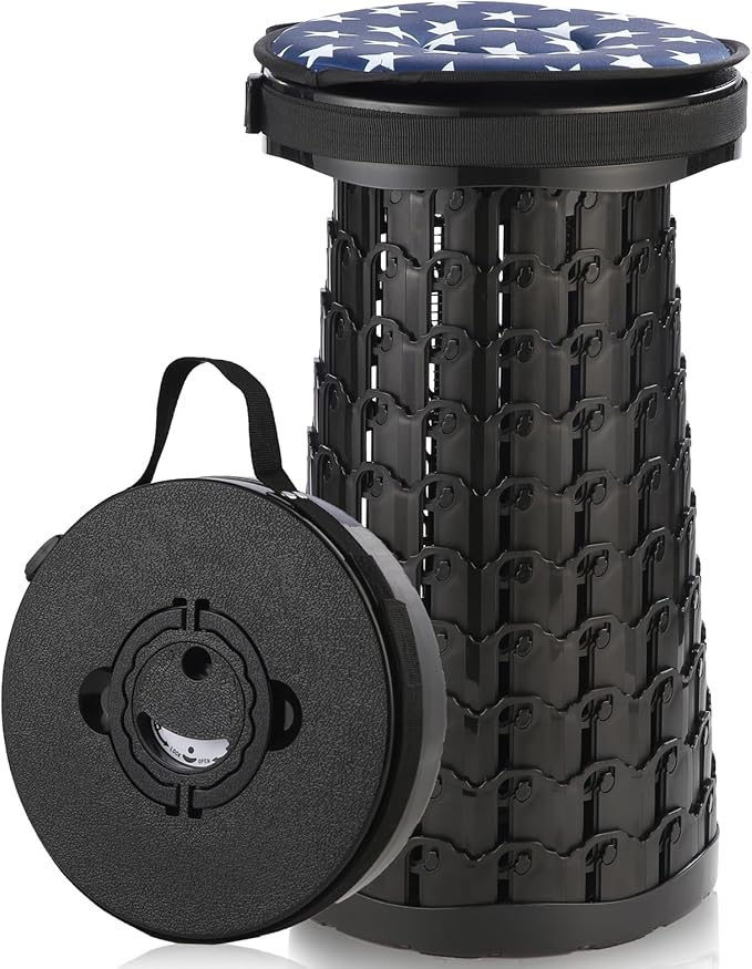 KOKSRY Upgraded 18-Inch Collapsible Stool with Cushion, 800lbs Capacity, Heavy Duty Yet Lightweight, Taller Portable Retractable Folding Stool for Adults for Camping, Fishing, Hiking, Travel, BBQ