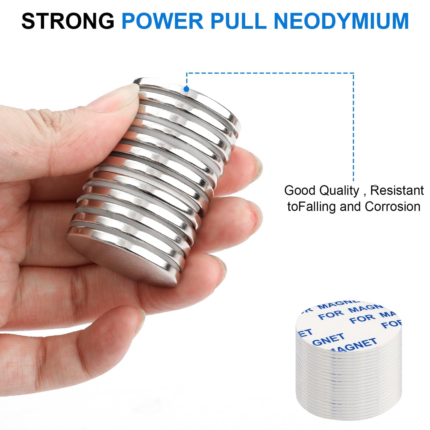 TRYMAG 20 Pieces 30x3mm Neodymium Magnets Heavy Duty, Super Strong Rare Earth with Adhesive Backing, Powerful Permanent Neodymium Disc Magnets for Fridge, DIY, Crafts, Scientific