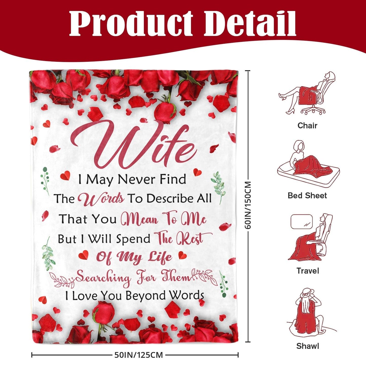 Gifts for Wife from Husband - Anniversary Wedding Gifts for Women - Wife Christmas & Birthday Gift Ideas - Romantic I Love You Gift for her - Valentines Present for Her - to My Wife's Blanket 50"x60"