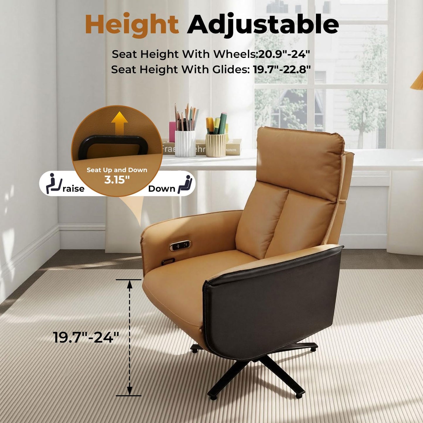 Liftsync Big and Tall Executive Recliner, Adjustable Electric Office Chair 90-155° with Footrest, 4-Position Headrest, 300LBS Heavy Duty, 2-in-1 Base Swivel Desk Chair w/USB, Brown & Black PU Leather