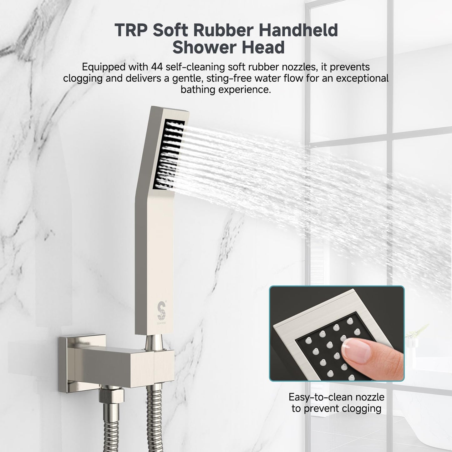 SR SUN RISE Shower System with Push Button Diverter, Wall Mounted Luxury 12 Inch Rain Shower Head with Handheld Spray, High Pressure Shower Faucet Combo Set with Rough-in Valve, Brushed Nickel