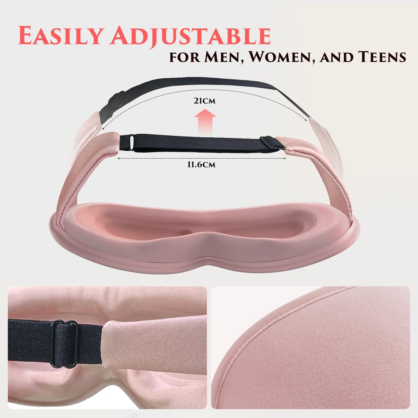 Weighted Eye Mask Cover for Sleeping - Eye Masks for Sleep with Adjustable Strap, Lash Extension Eye Covers for Women Men, 3D Contoured, Plane Travel Essentials, Blindfold for Meditation (Pink)