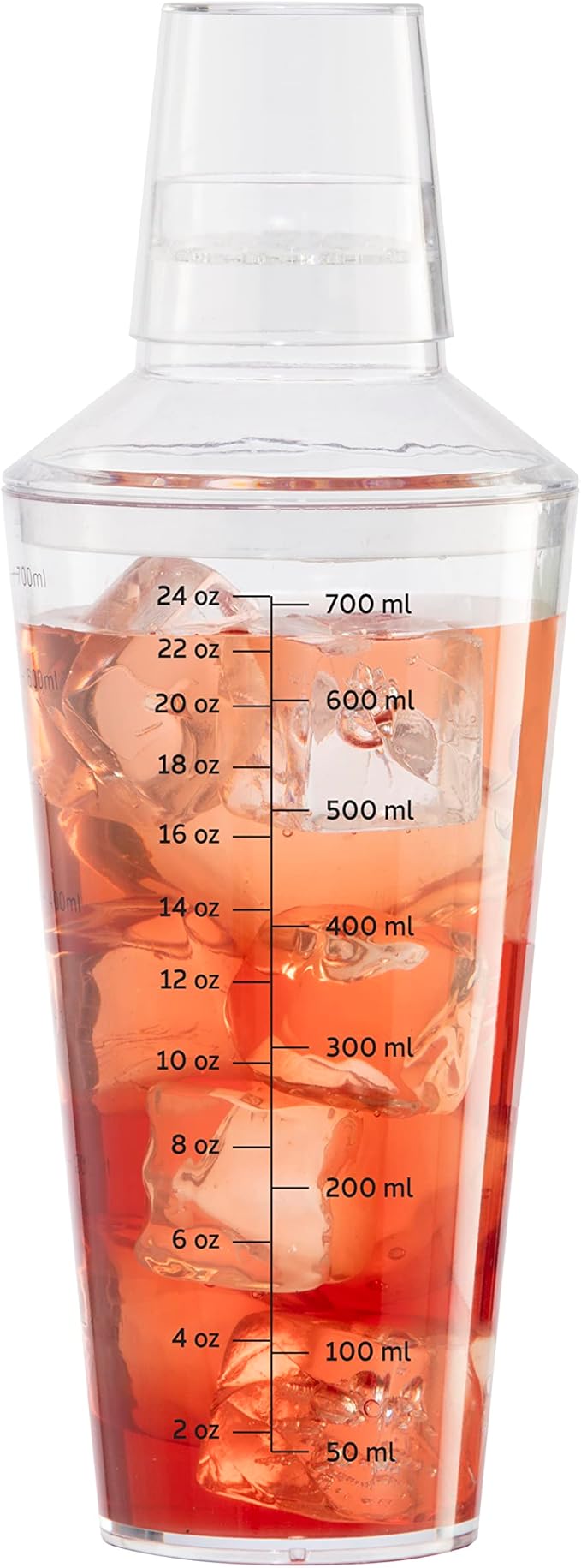 OGGI Clear Cocktail Shaker - 24 oz / 700 ml, Clear Durable Plastic Construction, Built in Strainer - Ideal Home Bar Drink ...