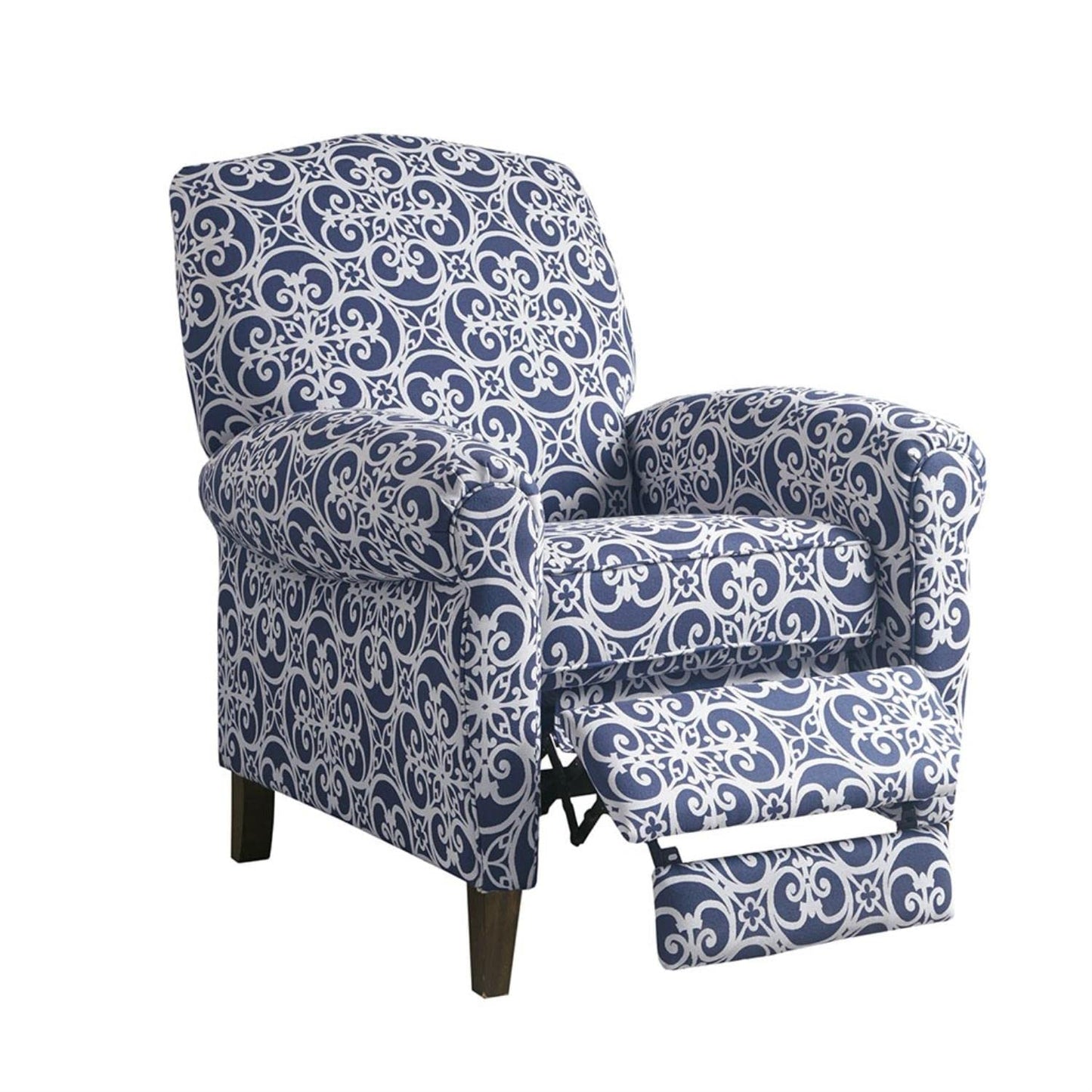Madison Park Chic Recliner Chair for Living Room, Comfy Reading Chair, Padded Seat Backrest, Solid Wood Legs, Indoor Furniture for Bedroom Décor, Apartment, Single Sofa Home Theater - Navy Kirby