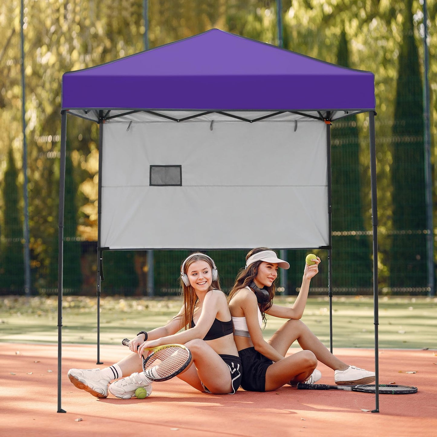 EAGLE PEAK Instant Pop Up Canopy with Adjustable Sun Wall 6x4, Straight Lightweight Compact Portable Tent with Carry Bag, Purple