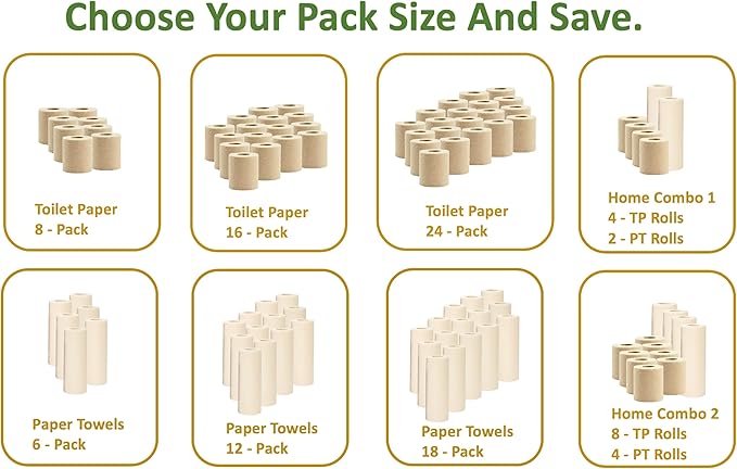 100% Bamboo, thick 3-ply toilet paper, tree-free, unbleached, sustainable, 300 sheets per roll (TP 24)