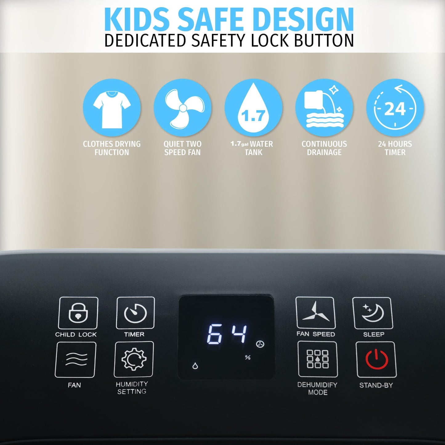 Nyxi 4,500 Sqft / 50 Pints Powerful Compressor Dehumidifier, Smart Digital Humidity Control, XL Water Tank 1.7 Gallon, Drain Hose Option, 24-Hour Timer, Removes Moisture for Home, Laundry, Office
