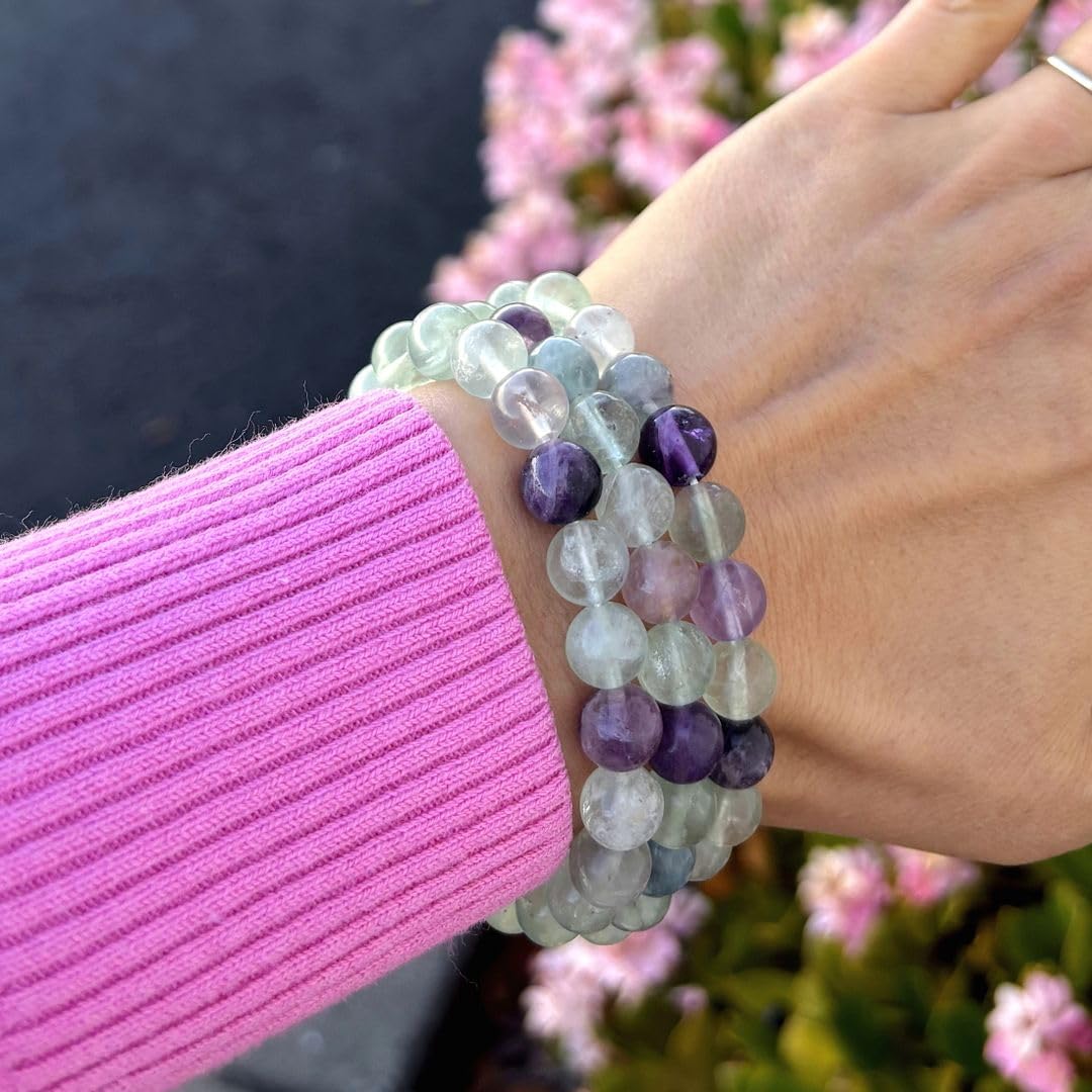 Adabele Real Natural Multicolor Fluorite Gemstone Beaded Bracelet 8 inch Stretch Chakra Healing Crystal Stone Jewelry Women Mom