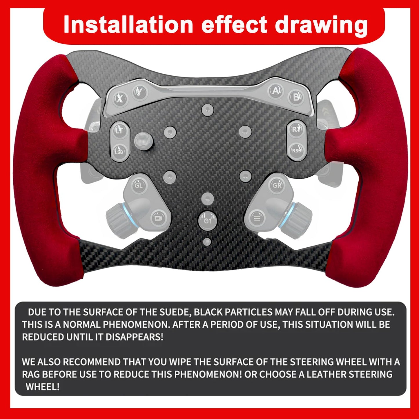 F1 Formula Real Carbon Fiber Wheel Mod For Logitech G PRO SIM Racing Wheel ; Replace Supper lightweight Compatible with Logitech G RS RS50 System Hub Shifter With Suede Grip (12 INCH GT Red Suede)