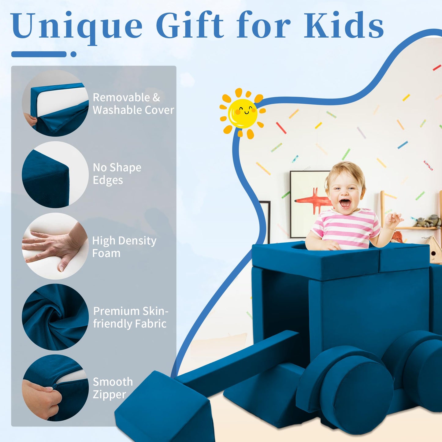 Edbuosy Toddler Couch Kids Sofa Modular - 18pcs Children Couches Building Fort, Convertible Foam Playing Cushion Creative Playroom Floor Furniture for Baby 1-3 to Teen Sofa and Play Set