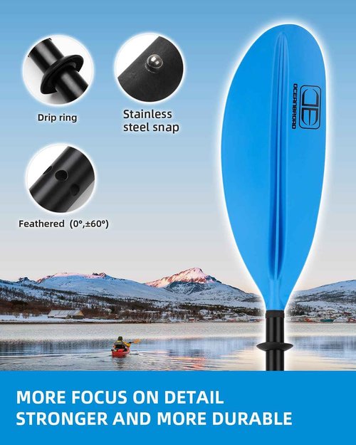 OCEANBROAD Kayak Paddle 95in/241cm Alloy Shaft Kayaking Boating Canoeing Oar with Paddle Leash 2 Paddles, Blue