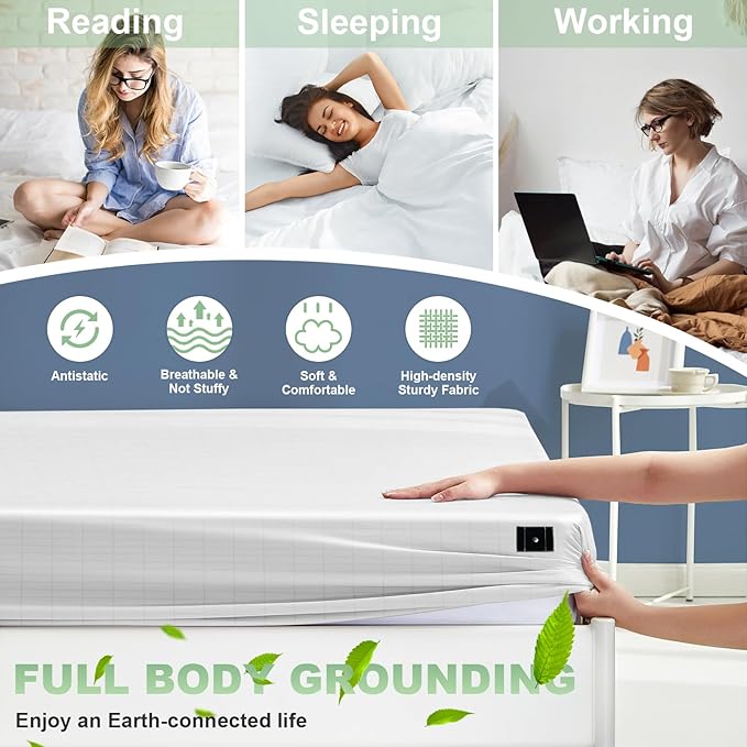 CHALTOUL Grounding Sheets Full Size Premium Cotton for Healthy Sleep Therapy, Deep Pocket Grounding Fitted Sheets Includes Grounding Cord (Beige, Full -54"x75"x14")