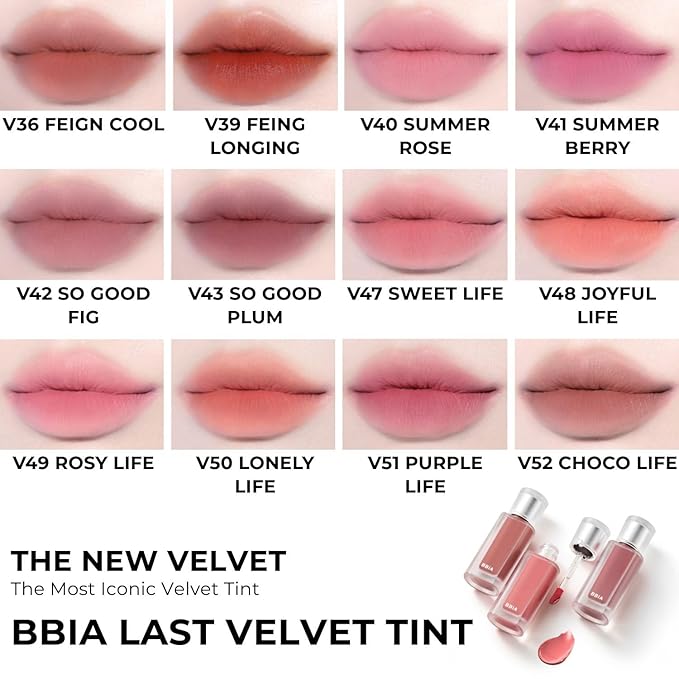 BBIA Last Velvet Tint NEW - Soft Creamy Matte Finish Lip Stain, Blur Effect & Velvety Texture, Long-Lasting, High Pigment, Non-Drying, Vegan, Korean Lip Makeup (V18 MORE CHEERFUL, Pack of 1)
