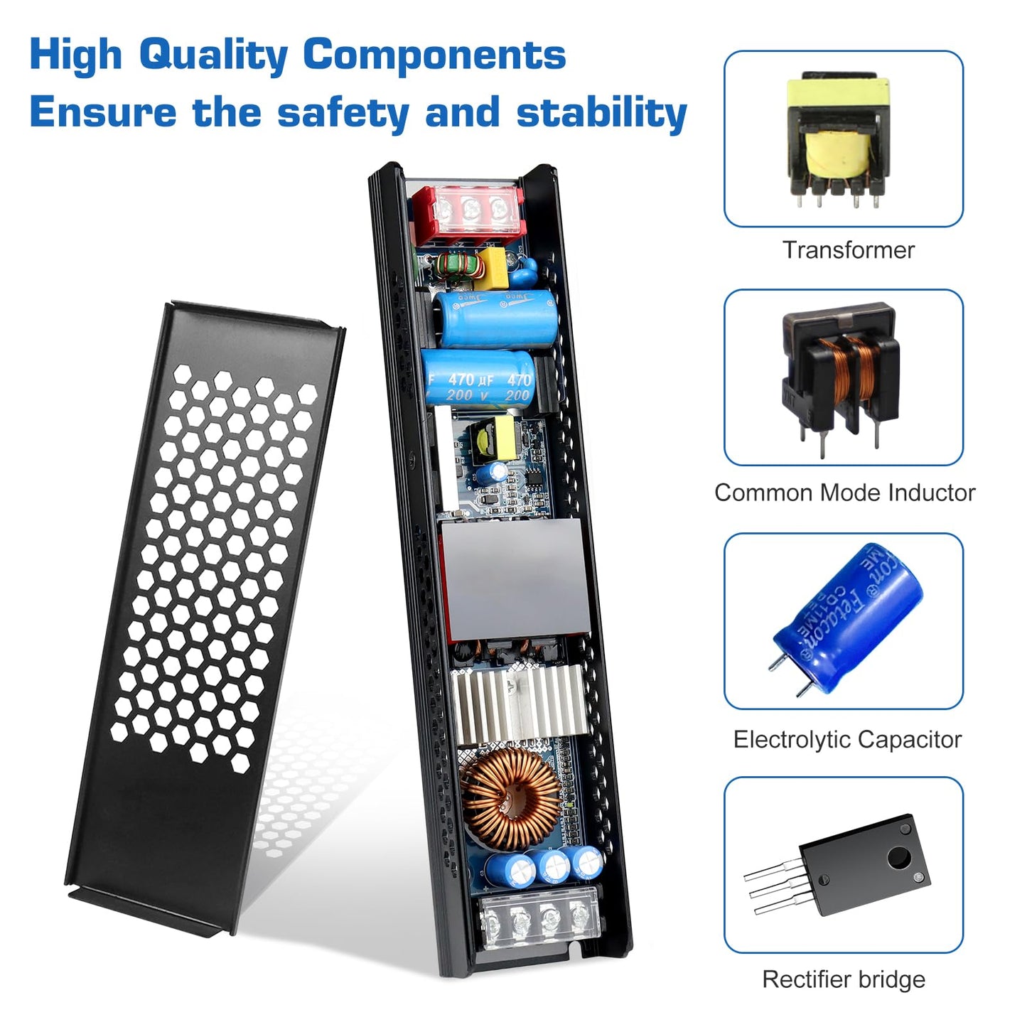 PZETCEIR LED Driver 24V 400W 16.7A Slim LED Power Supply, AC 110V to 24V DC Adapter, Constant Voltage LED Transformer for Strip Lights, Bulbs, Garden and Cabinet Lights