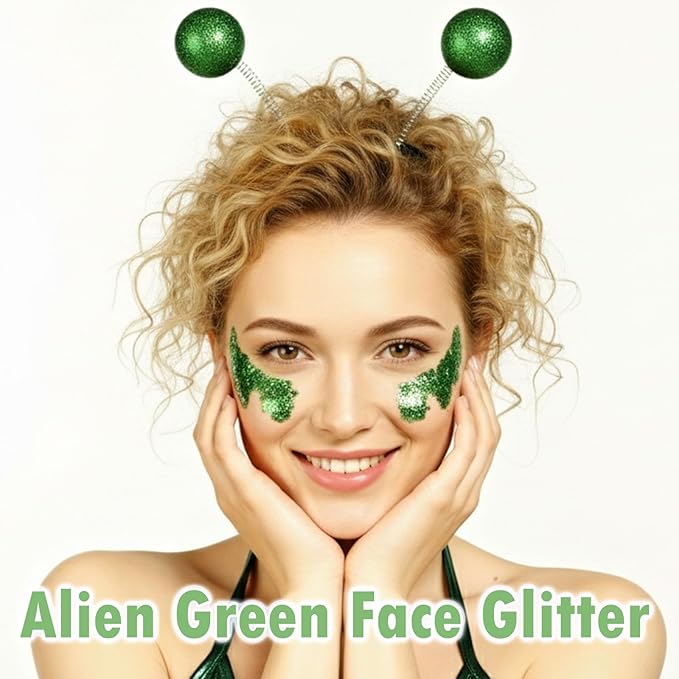 Green Body Glitter Stick,Waterproof Shimmer Elphaba Costume Accessories,St Patrick's Day Outfit for Women,Mardi Gras Hair Glitter Rave Singer Concert,Green Alien Face Glitter Paint