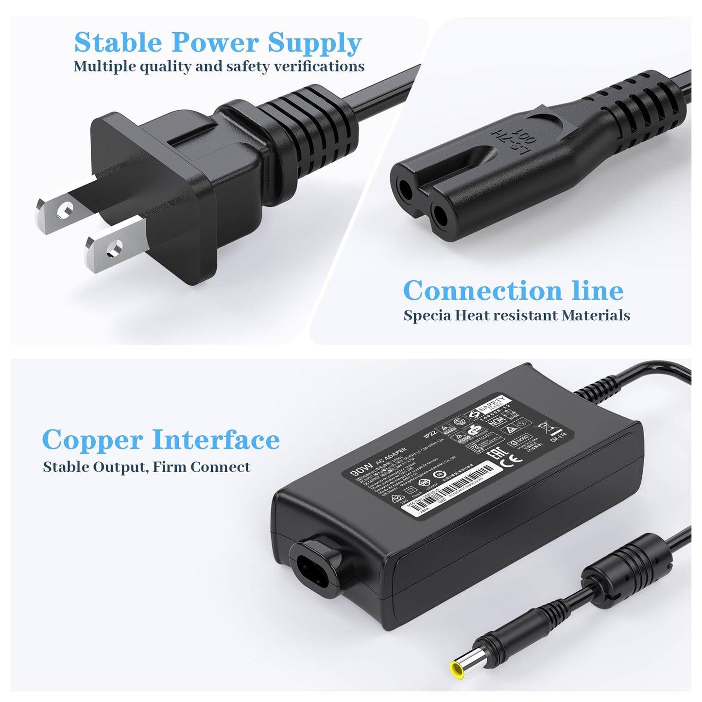 LIFKAHY 90W AC Adapter for ResMed Cpap Airsense 10 Power Cord ResMed aircurve 10 Autoset for Her CPAP Elite Power Adapter for AirCurve 10 and AirCurve 10S 10VAuto 10 ASV Charger (Yellow tip 1 pin)
