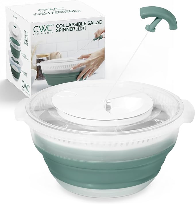COOK WITH COLOR Collapsible Salad Spinner - 4 QT Space Saving Lettuce Dryer with Folding Collapsible Colander Great for Wa...