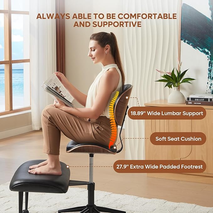 Bestier Cross Legged Office Chair with Wider Bentwood Back Support, Ergonomic Meditation Office Chair for Adults up to 300 lbs, 360° Swivel Adjustable Height for Multi Position Black