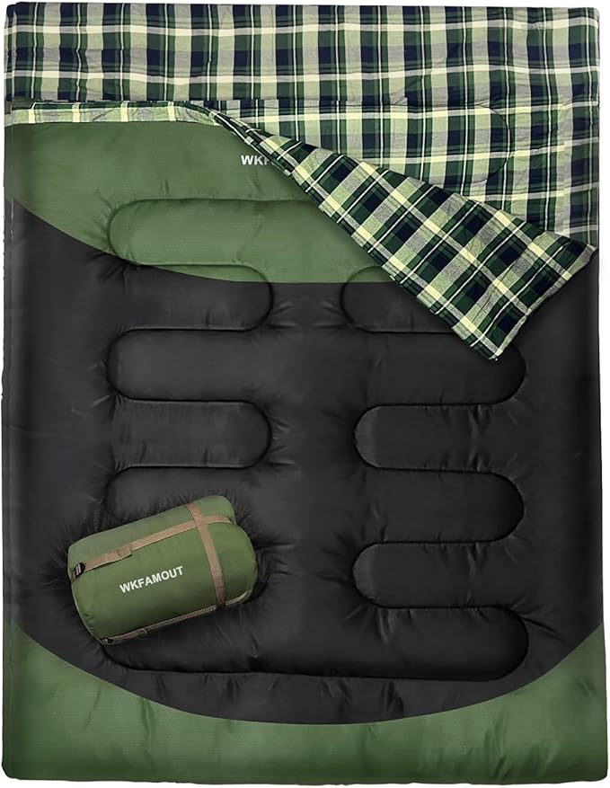 WKFAMOUT Double Sleeping Bag for Adults Machine Washable 2 Person Camping Sleeping Bag Queen Size Waterproof with Compress...
