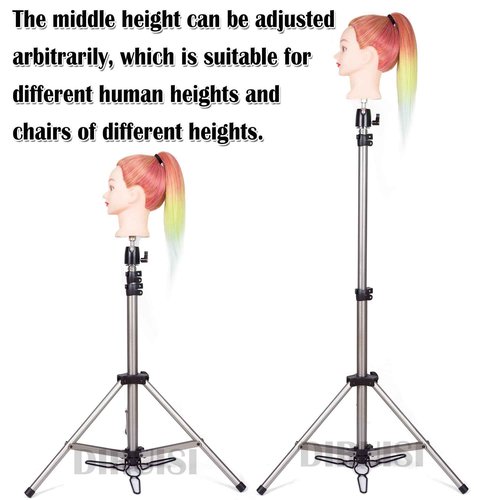 DIRUISI Reinforced Wig Stand Tripod Mannequin Head Stand Adjustable Wig Head Stand Holder for Cosmetology Hairdressing Training with Carrying Bag (Silver)