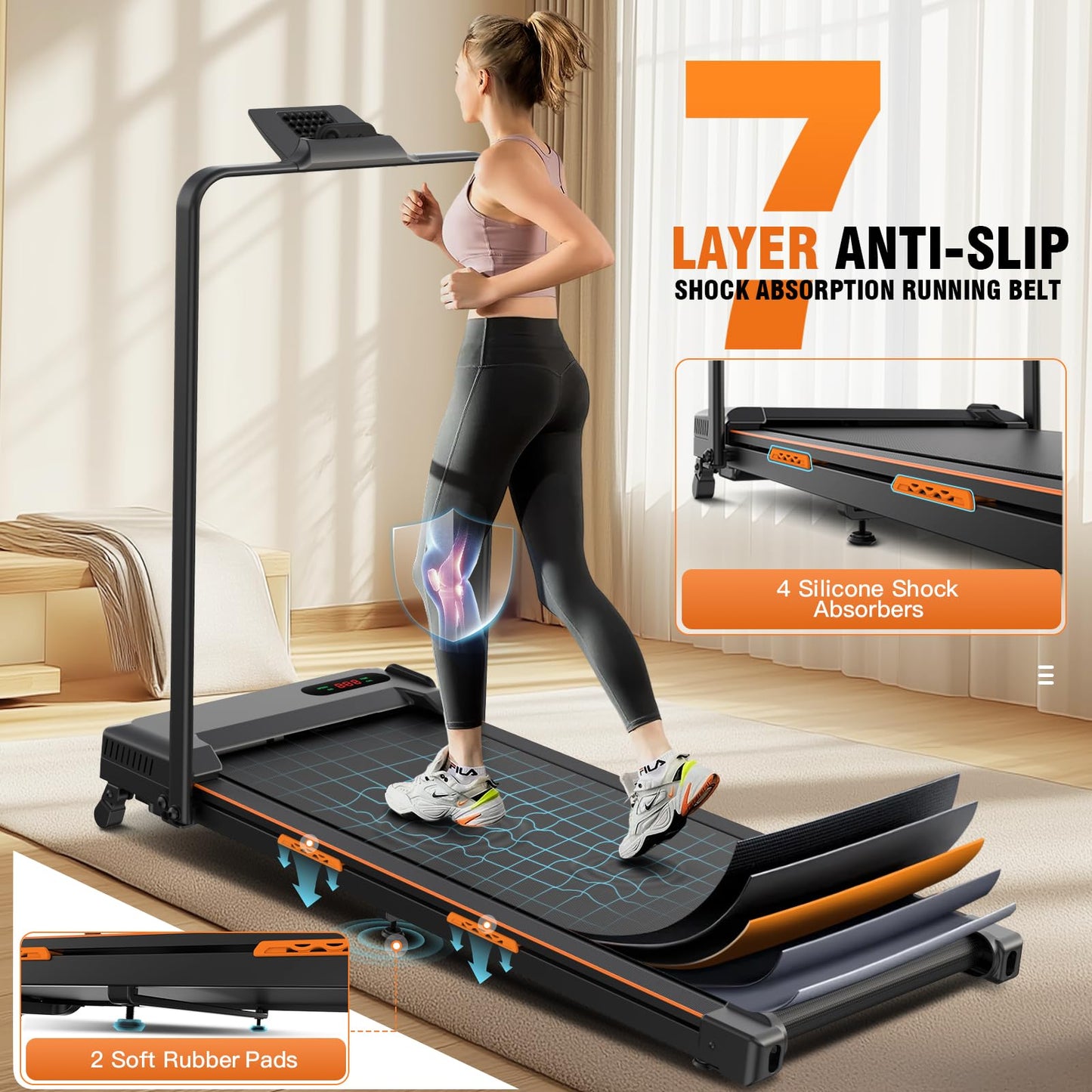 FUNMILY Folding Treadmill with Handles, Foldable Walking Pad Treadmill with Incline and Adjustable Handrails, 3 in 1 Under Desk Treadmills for Home 300 lb Capacity, Running Machine with Handle Bar