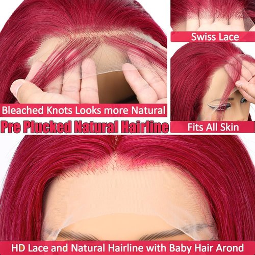 SOSATISFY 99J Burgundy Lace Front Wigs Human Hair 200 Density 13x4 Full Lace Body Wave Wig HD Transparent Lace Red and Wine Wigs for Women Pre Plucked with Baby Hair 22 Inch