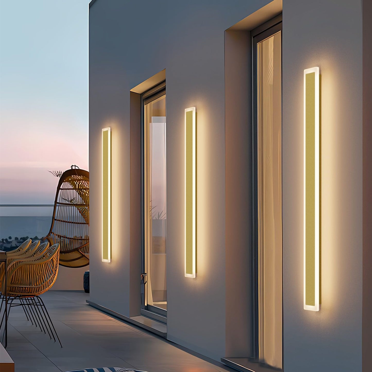 Coinmit 2Pack 39.4In Long Outdoor LED Wall Lights IP65 Waterproof Modern Exterior Wall Light 3000K Linear Outdoor Lights for Courtyard Porch(Gold)