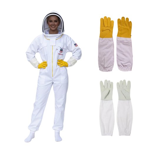 American Bee Cotton Beekeeping Suit, Full Body Beekeepers Protective Gear with Fencing Veil Hood, Elastic Cuffs & Breathable Fabric, With Two Pairs of Gloves (2XL)