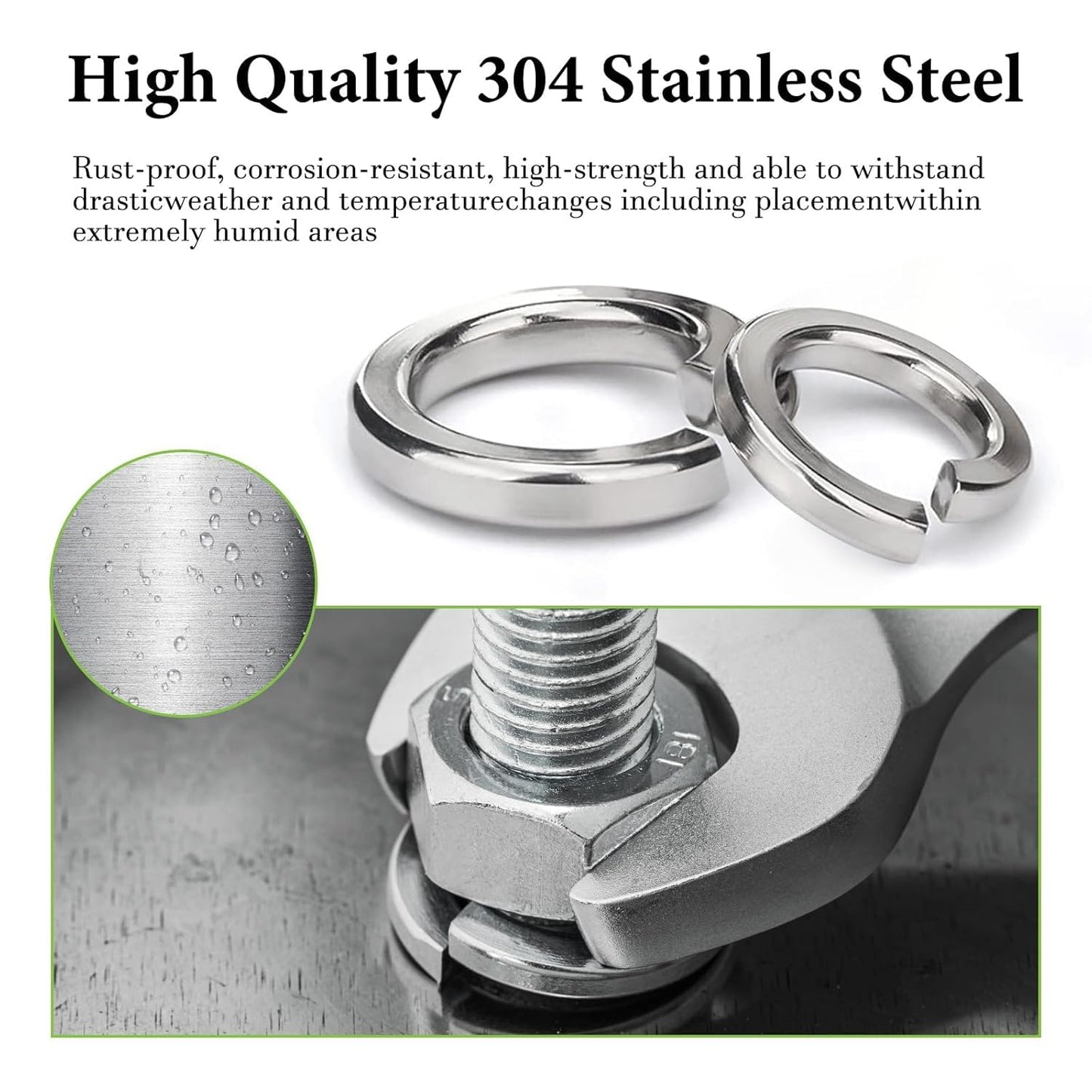 Vifmy Spring Lock Washers Assortment Kit(1000 Pack), M2 M2.5 M3 M4 M5 M6 M8 M10 M12 Metric Split Lock Washer Set,304 Stainless Steel Lock Washers for Screws Bolts