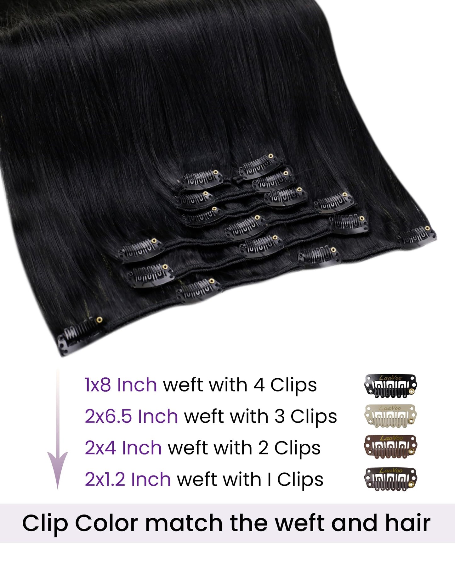 LaaVoo Clip in Hair Extensions Black Women Human Hair Clip in Extensions Jet Black 26Inch Natural 7Pcs 160g