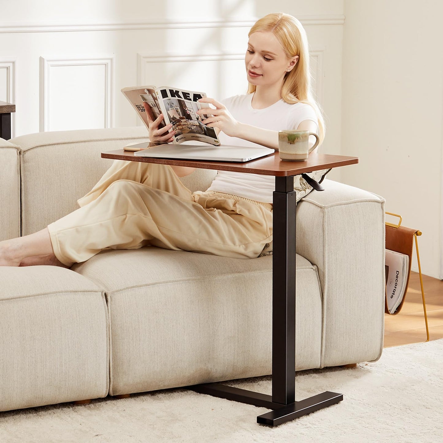 Elevon Overbed Bedside Table with Wheels, Adjustable Hospital & Home Use Bed Table, Rolling Laptop Table, Mobile Standing Desk