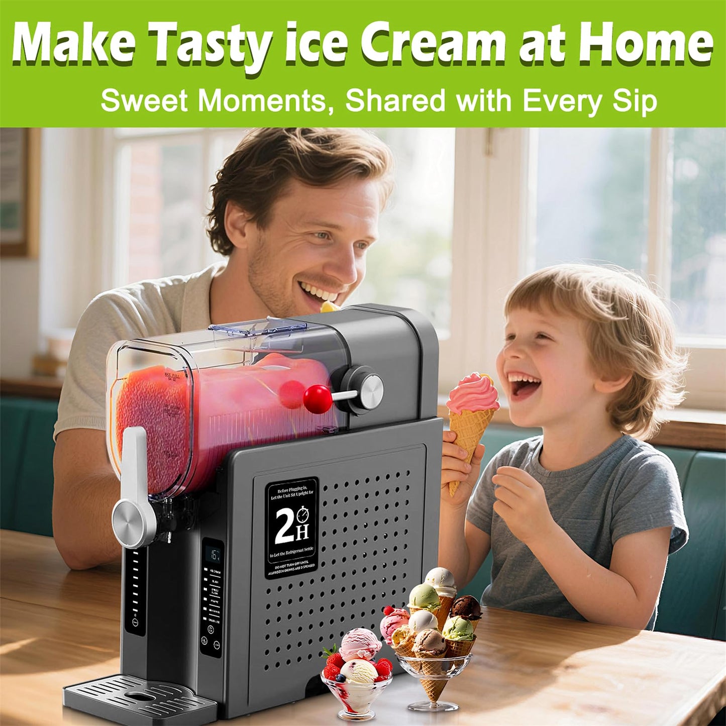 Roaaee Slushie Machine, Frozen Drink Maker & Ice Cream Maker – 88 oz Slushy Machine for Home with 6 Preset Programs for Margaritas, Frappés, Milkshakes, Smoothies & Ice Cream (New Dark Silver)