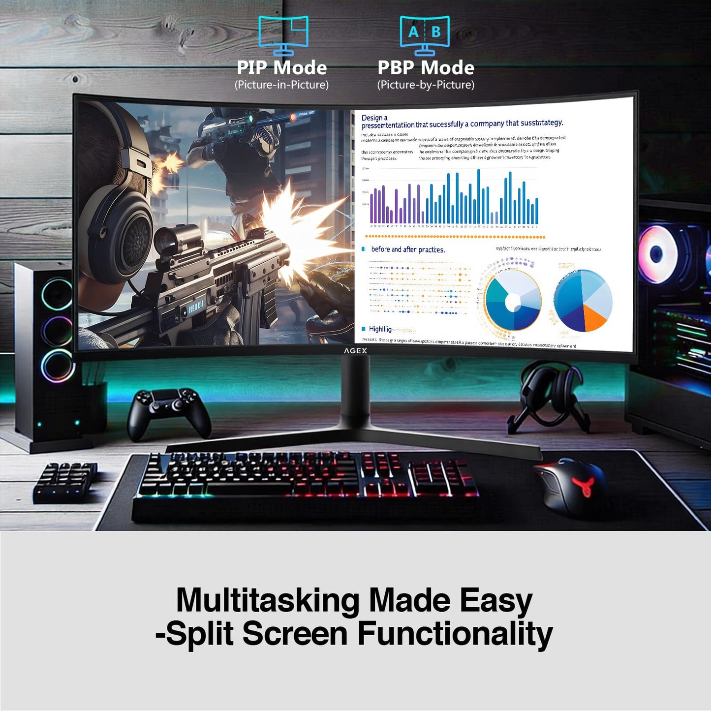 Z-Edge 34" Curved Gaming Monitor, WQHD 1440P 240Hz 165Hz Computer Monitor, MPRT 1ms, 21:9 Aspect Ratio, 1500R，16.7M Colors, 4000:1 Contrast, AG34P Edgeless, Height Adjustable 2X DP and 2X HDMI